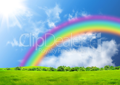 Rainbow in the blue sky