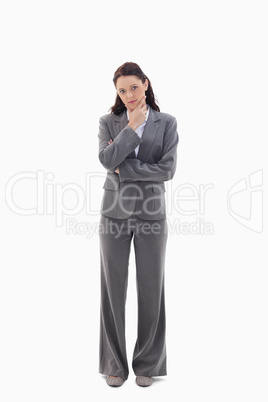 Businesswoman with the hand on her chin