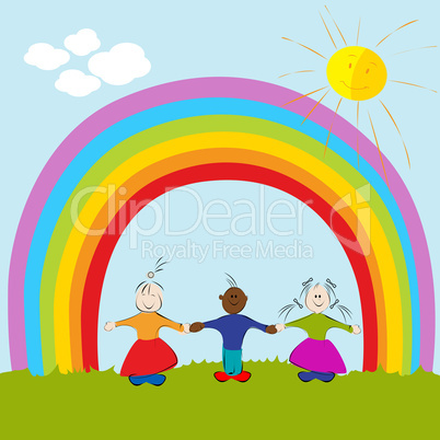 kids on rainbow background