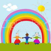kids on rainbow background