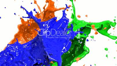 Colored paint splashes in slow motion and freeze motion HD.