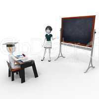 3d classroom with teacher and pupil