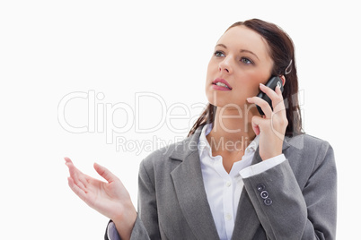 Close up of a businesswoman on the phone explaining