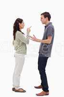 Woman scolding man