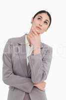 Saleswoman in thinkers pose