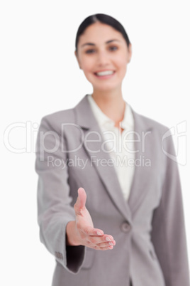 Hand offered by young businesswoman