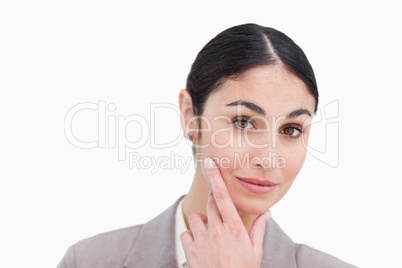 Close up of businesswoman in thinkers pose