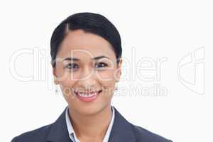 Close up of smiling saleswoman