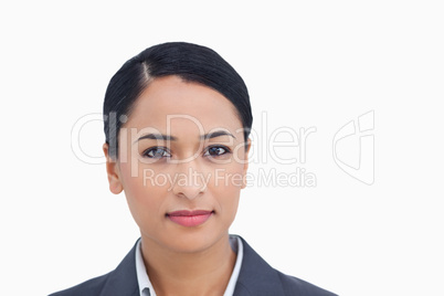 Close up of serious looking saleswoman