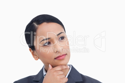 Close up of saleswoman in thoughts