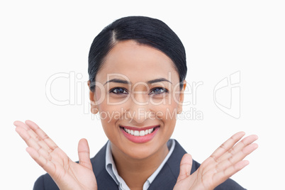 Close up of positive surprised saleswoman