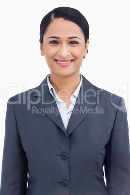 Close up of happy smiling saleswoman Close up of happy smiling saleswoman