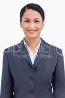 Close up of happy smiling saleswoman