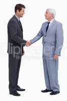 Young and mature businessmen shaking hands