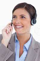 Close up of female call center agent with headset