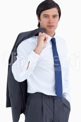 Young tradesman with jacket over his shoulder