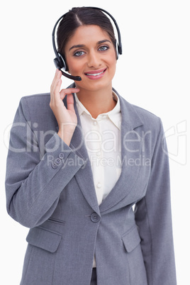 Smiling female call center employee