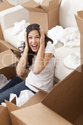 Woman Screaming Unpacking Boxes Moving House