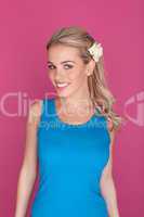 Smiling Blond Woman With Flower In Hair