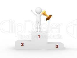 3d people- human character with the cup on the podium This is a