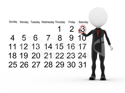 3d businessman with busy calendar schedule