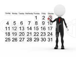 3d businessman with busy calendar schedule