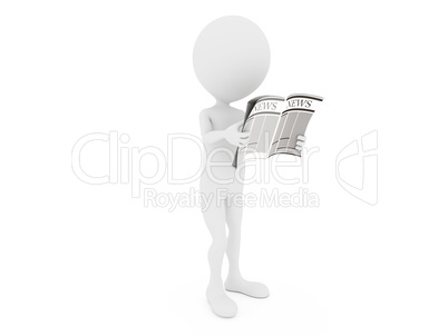 News. 3D little human character Reading a News Paper.