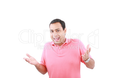 Portrait of a surprised man on a white background