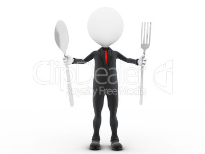 3d businessman ready to eat.