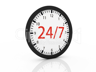 one clock with the numbers 24 and 7 on center, concept of full a