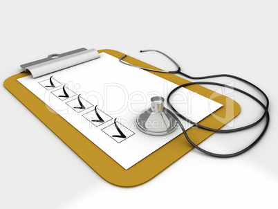 Medical clipboard with checklist paper for messages and a stetho