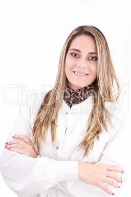 Young female doctor or nurse, isolated on white