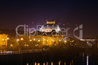 night view of the National Theatre in Prague