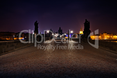 beautiful night view of the Charles Bridge in Prague