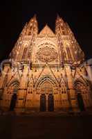 beautiful night view of  St. Vitus Cathedral in Prague