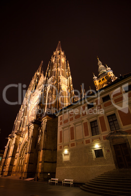 beautiful night view of  St. Vitus Cathedral in Prague