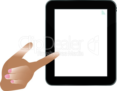 digital tablet in hands over white background