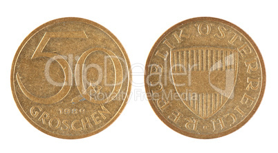 Old Austrian 50 Groschen coins (1989 year)