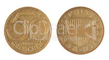 Old Austrian 50 Groschen coins (1989 year)