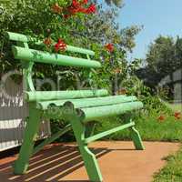 Green wooden bench