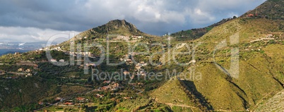 Dawn panorama of hills near Taormina  in Sicily,Italy