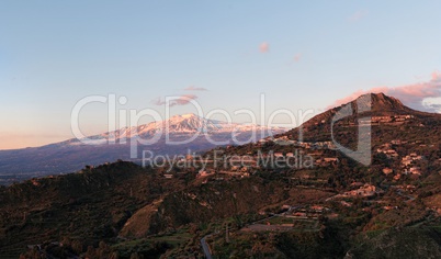 Etna volcano seen at dawn from Taormina in Sicily,Italy, before the eruption of 2012