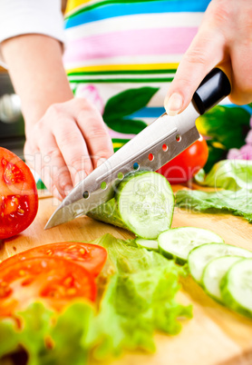 Woman's hands cutting vegetables