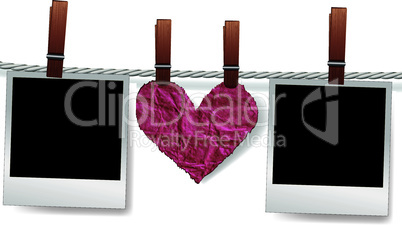 Love message by photo snapshot frames and heart on rope for scrap
