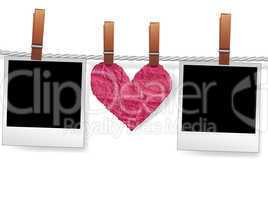 Photo frames and heart on rope