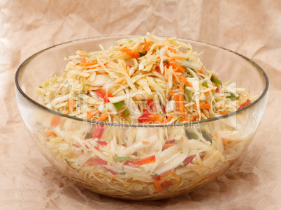 Coleslaw in glass bowl