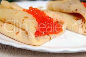 pancake with red caviar