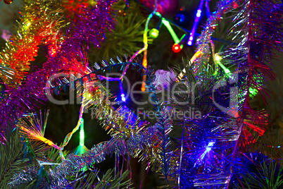 Christmas background of tinsel and garland