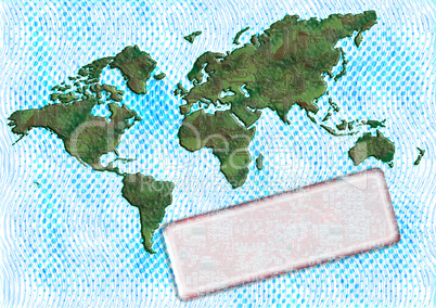 Halftone background with the world map and label