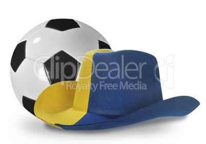 Yellow-blue cowboy hat and soccer ball